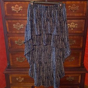MISA high low skirt. Navy blue with white design.